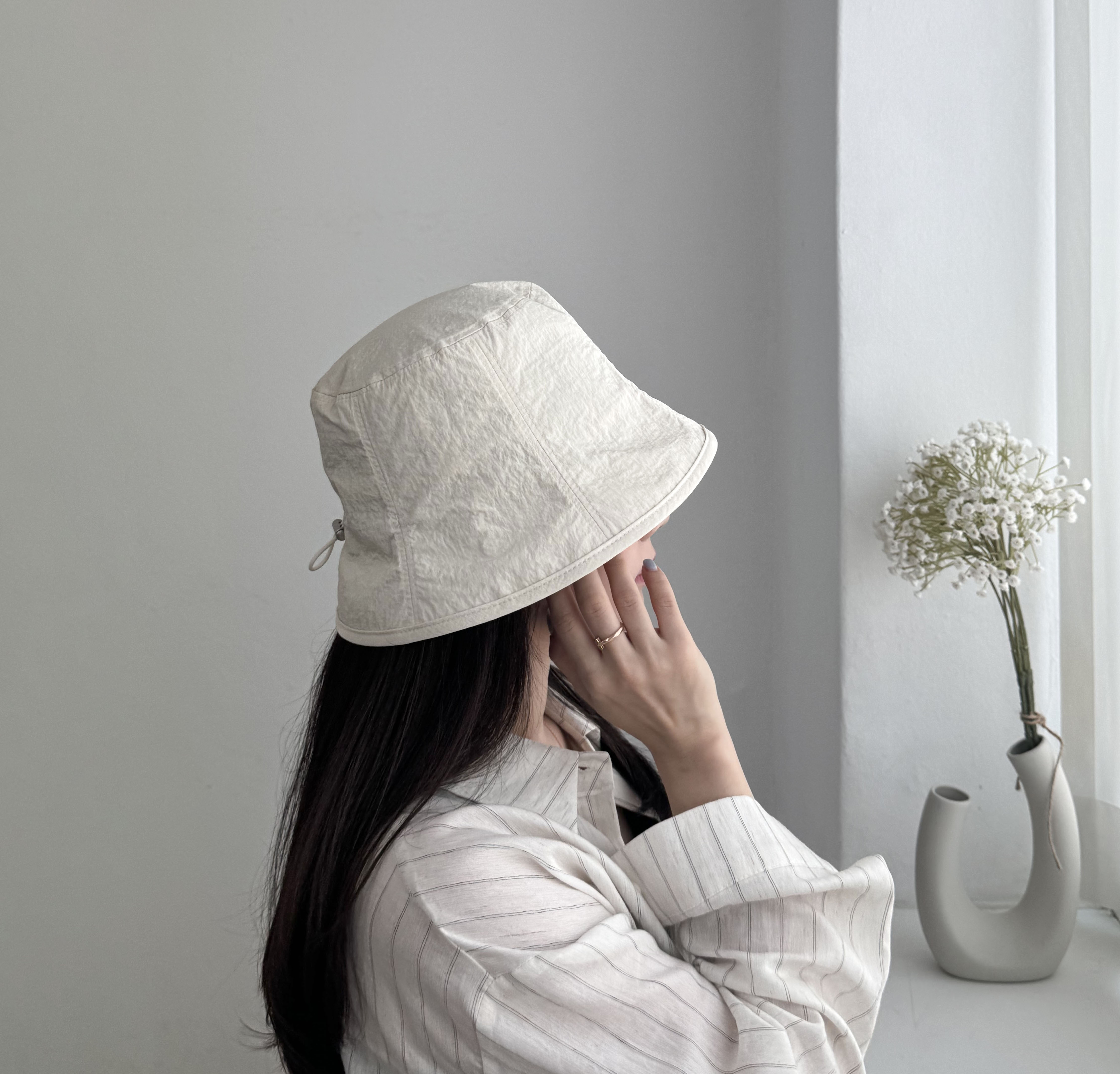 바스락 폴리 스트링 데일리 여성 봄 여 버킷햇 벙거지 모자 상세 이미지 9
