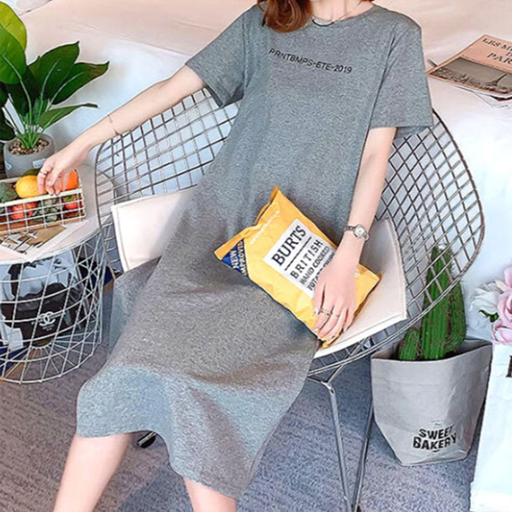 1+1 여자 원피스 반팔 여름 봄 가을 여성 20대 편한 데일리 홈웨어 롱 무지 캐쥬얼 - 상품 이미지
