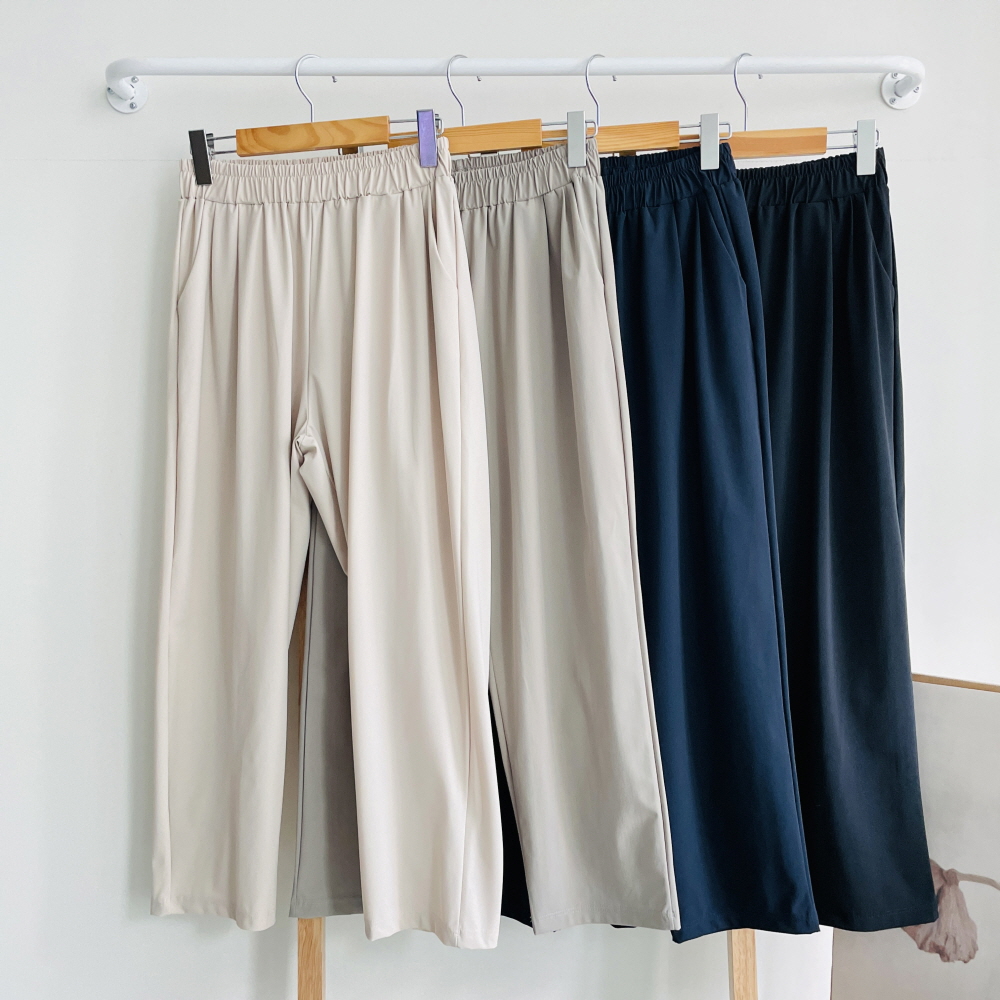 냉장고바지 키작녀바지 여성 여름 핀턱 밴딩 세미 일자 9부 편한 쿨팬츠