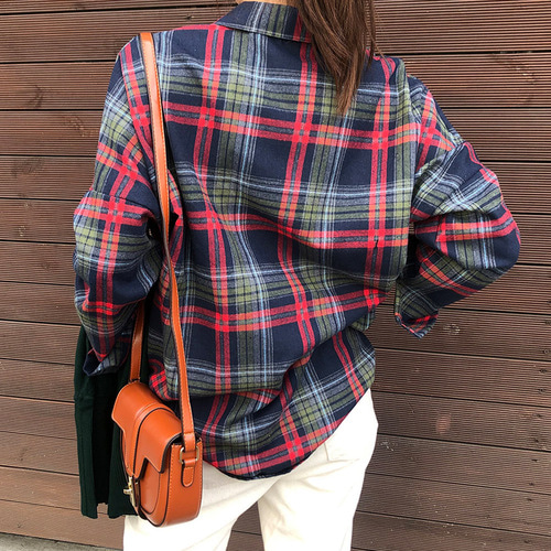 여자 체크 남방 오버핏 셔츠 가오리핏 기모 여성 셔츠 겨울 가을 블라우스 네이비 브라운