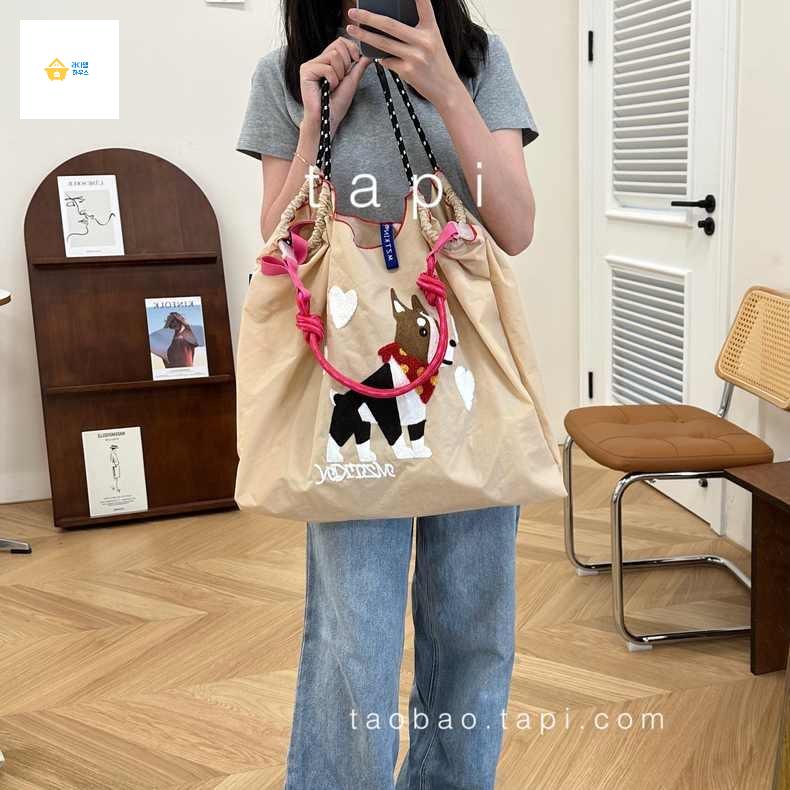 숄더백 토트백 토끼 에코백 강아지 여성 자수 가방 데일리백 쇼퍼백 예쁜 볼체인 - 상세 이미지 4