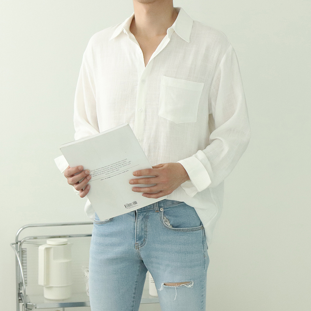 남자린넨셔츠 오버핏 여름 남자 남방 와이셔츠 - 상세 이미지 3