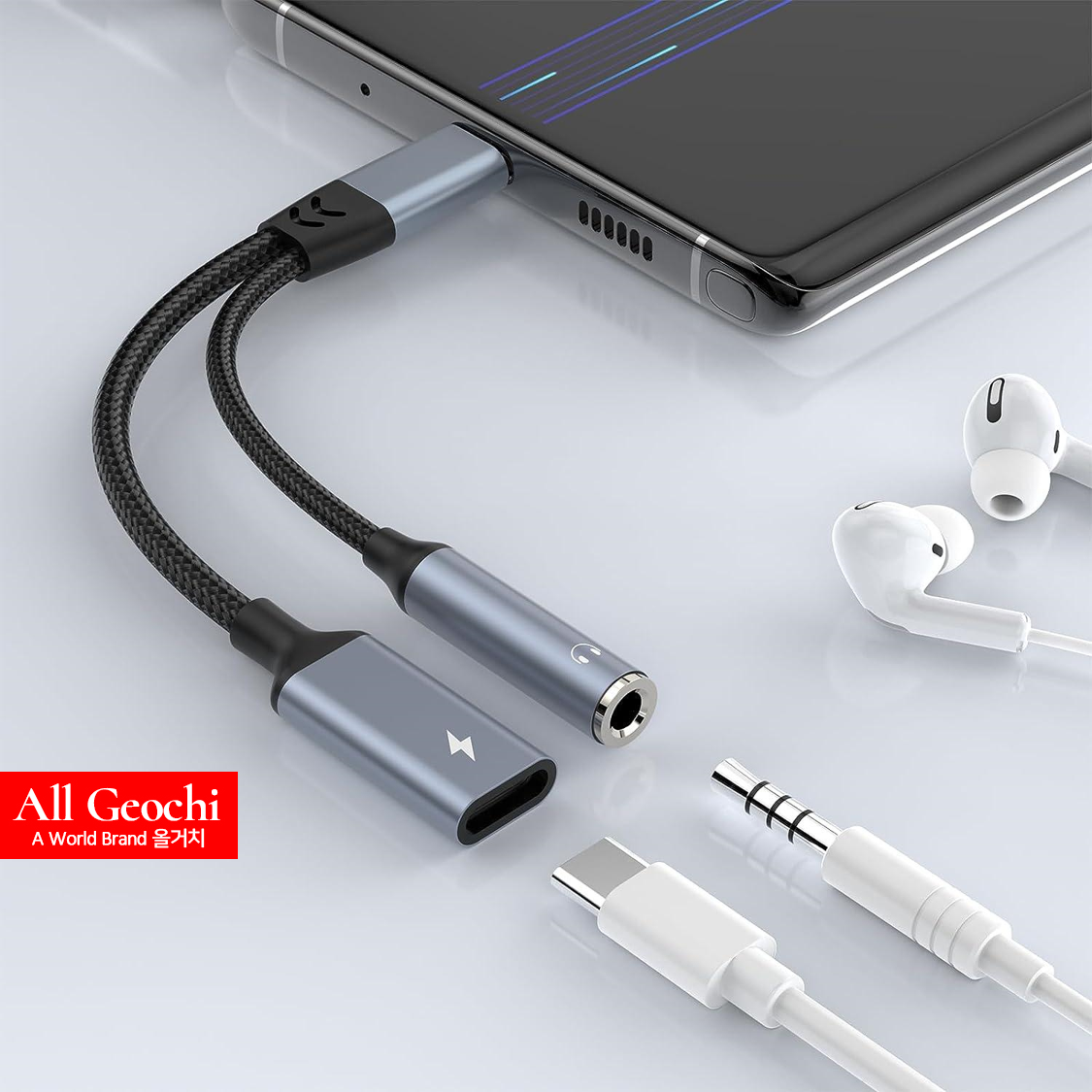 C타입 to 3.5mm 이어폰 젠더 60W C타입 PD 고속충전 2in1 듀얼 연결잭 - 상품 이미지
