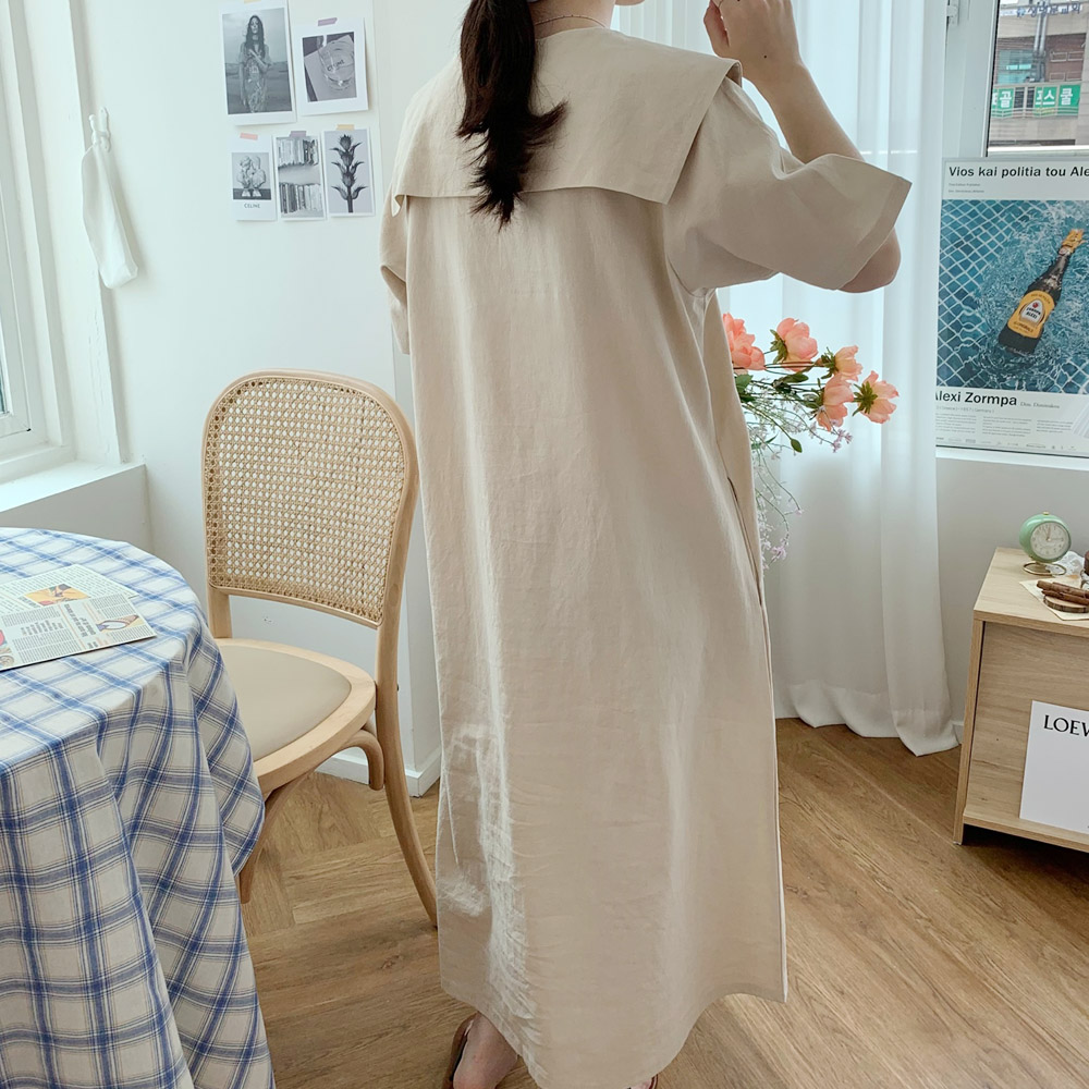 린넨 원피스 빅카라 여름 롱원피스 오버핏 세일러 휴양지 초록 핑크 네이비 보라색 이미지 4
