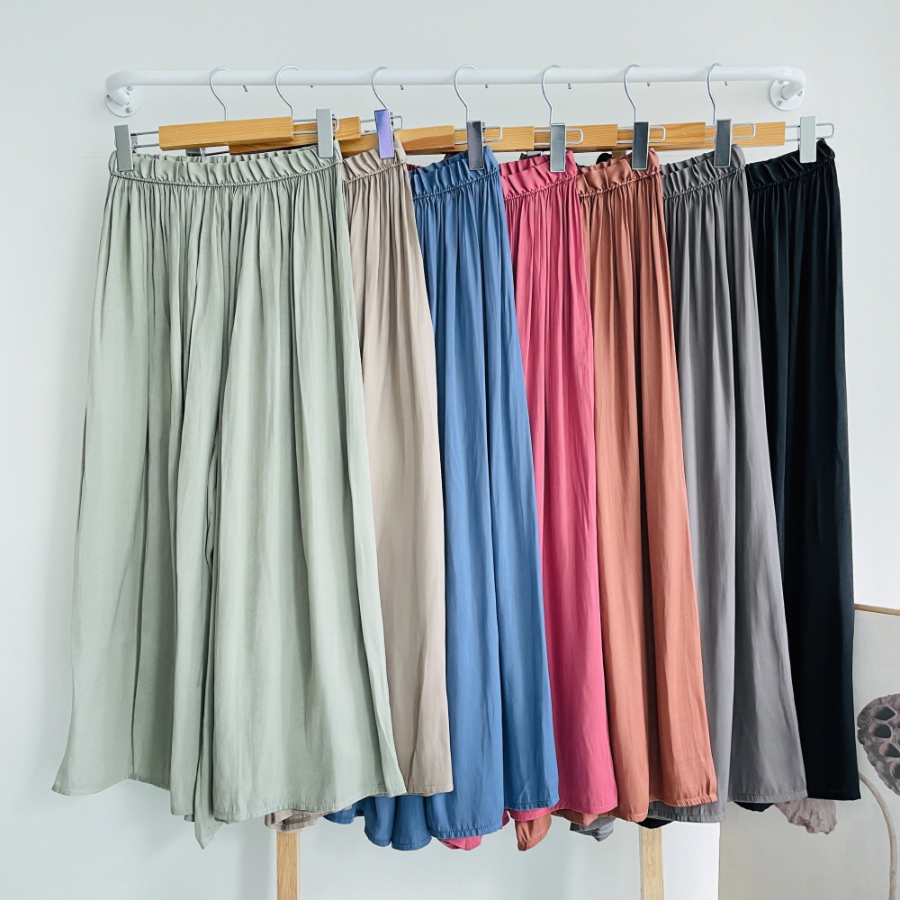 치마바지 여성 와이드팬츠 키작녀바지 밴딩 빅사이즈 편한 실크 팬츠