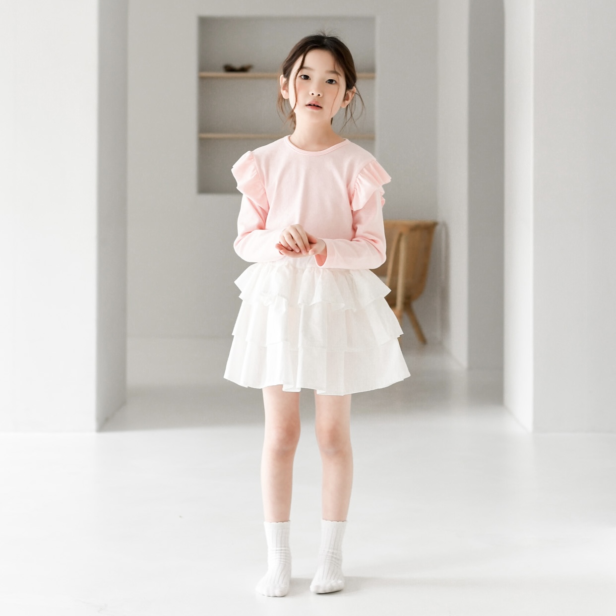 프릴 3단 캉캉 스커트 여름 봄 가을 아이보리 치마 학예회 여아 아동 유아 연주회 - 상세 이미지 4