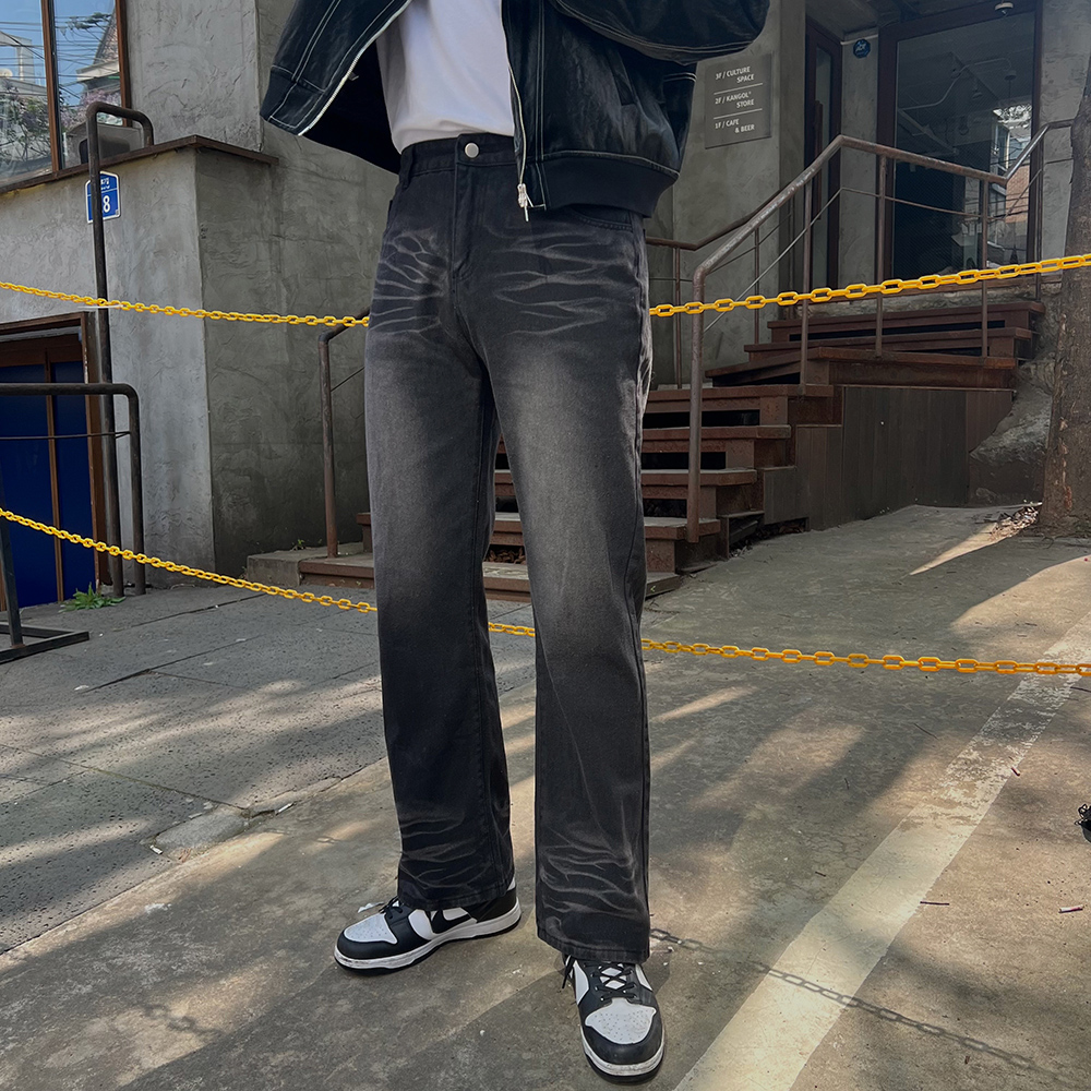 남자와이드청바지 흑청바지 남자블랙진 - 상세 이미지 2