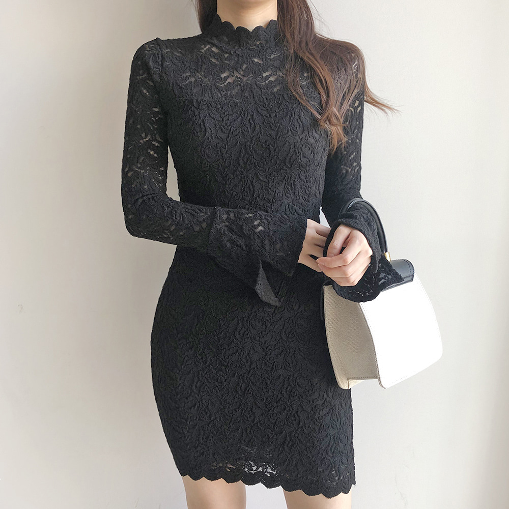 미니 원피스 섹시 슬림 시스루 레이스 원피스 핑크 블랙 하객 트윈룩 파티룩 브라이덜샤워 - 상세 이미지 5