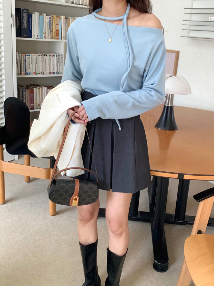 데일리 하이웨스트 데님 스커트 핀턱 플리츠 치마 A라인 치마 가을 여자 미니스커트 청치마 - 상세 이미지 4