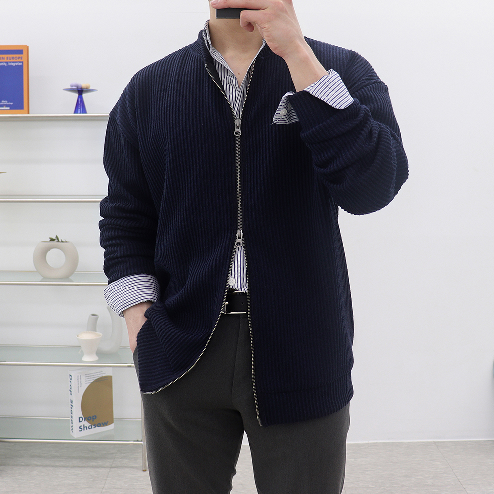 1+1 남자라운드넥가디건 자켓형가디건 남성오버핏가디건 - 상세 이미지 3