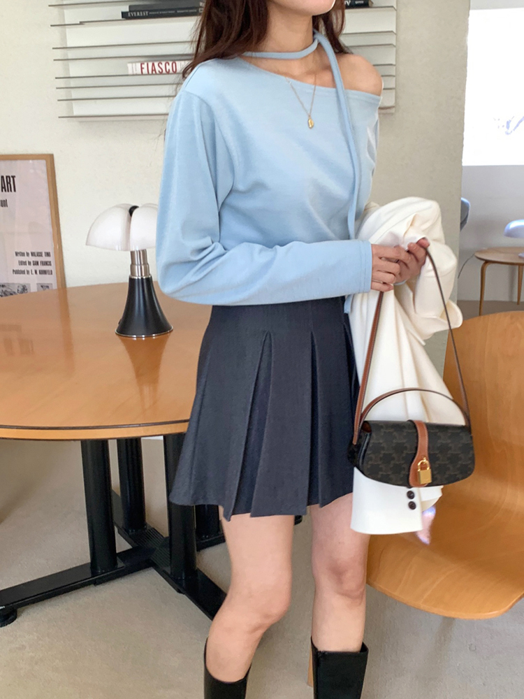데일리 하이웨스트 데님 스커트 핀턱 플리츠 치마 A라인 치마 가을 여자 미니스커트 청치마 이미지 6