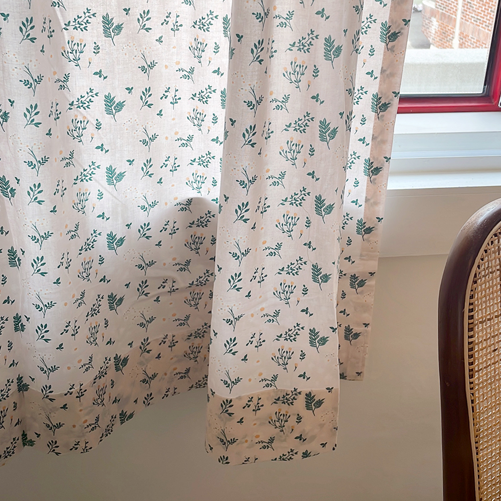 그리너리 꽃무늬커튼 빈티지 아이방 패턴 핀형 면 커튼
