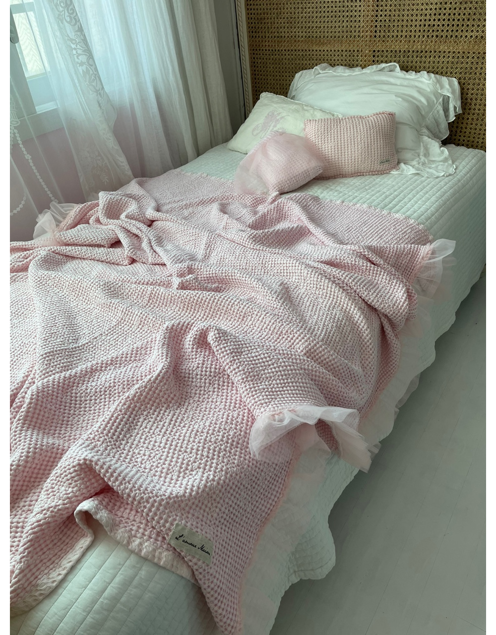 라보디유 핑크 와플 망사 블랭킷 프렌치침구 - 상세 이미지 2