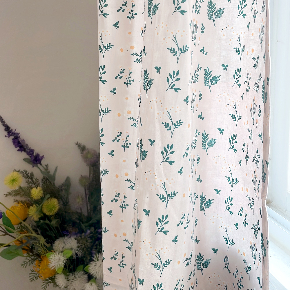 그리너리 꽃무늬커튼 빈티지 아이방 패턴 핀형 면 커튼