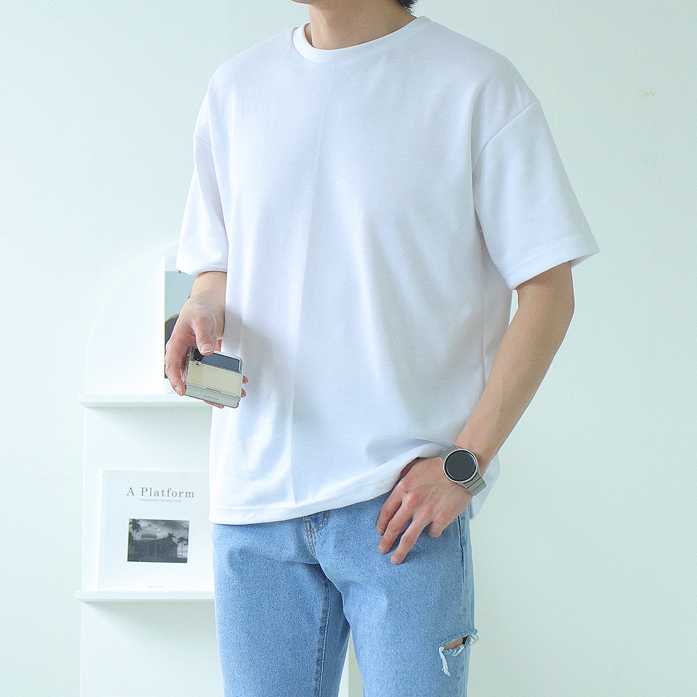 남자 오버핏 반팔티 20수 무지 흰색 반팔 티셔츠 - 상품 이미지