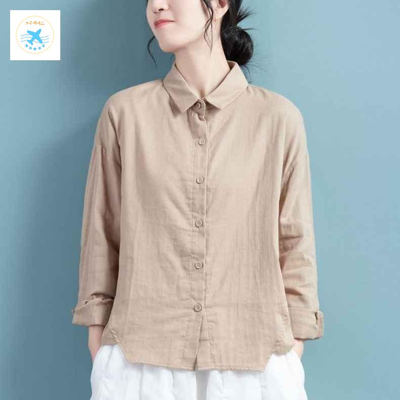 여성 린넨 셔츠 여름 남방 긴팔 - 상품 이미지