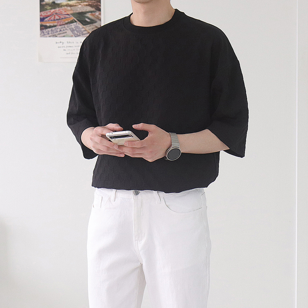 남자 반팔티 구김없는 오버핏 7부 티셔츠 - 상품 이미지