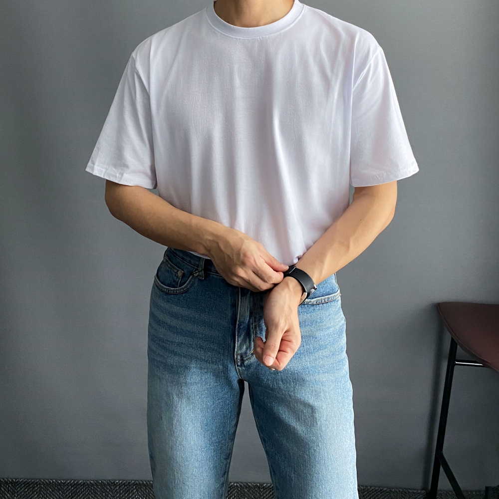 흰색면티 오버핏반팔 20수반팔티 남자레이어드 - 상세 이미지 3