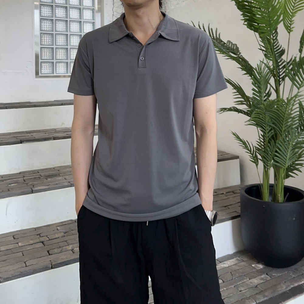 남자 반팔티 머슬핏 아이스 헨리넥 반팔 카라 티셔츠 - 상세 이미지 3