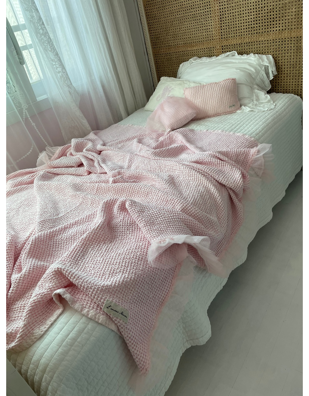 라보디유 핑크 와플 망사 블랭킷 프렌치침구 - 상세 이미지 3