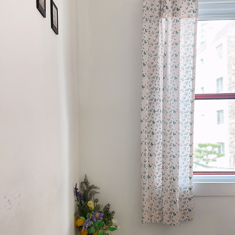 그리너리 꽃무늬커튼 빈티지 아이방 패턴 핀형 면 커튼