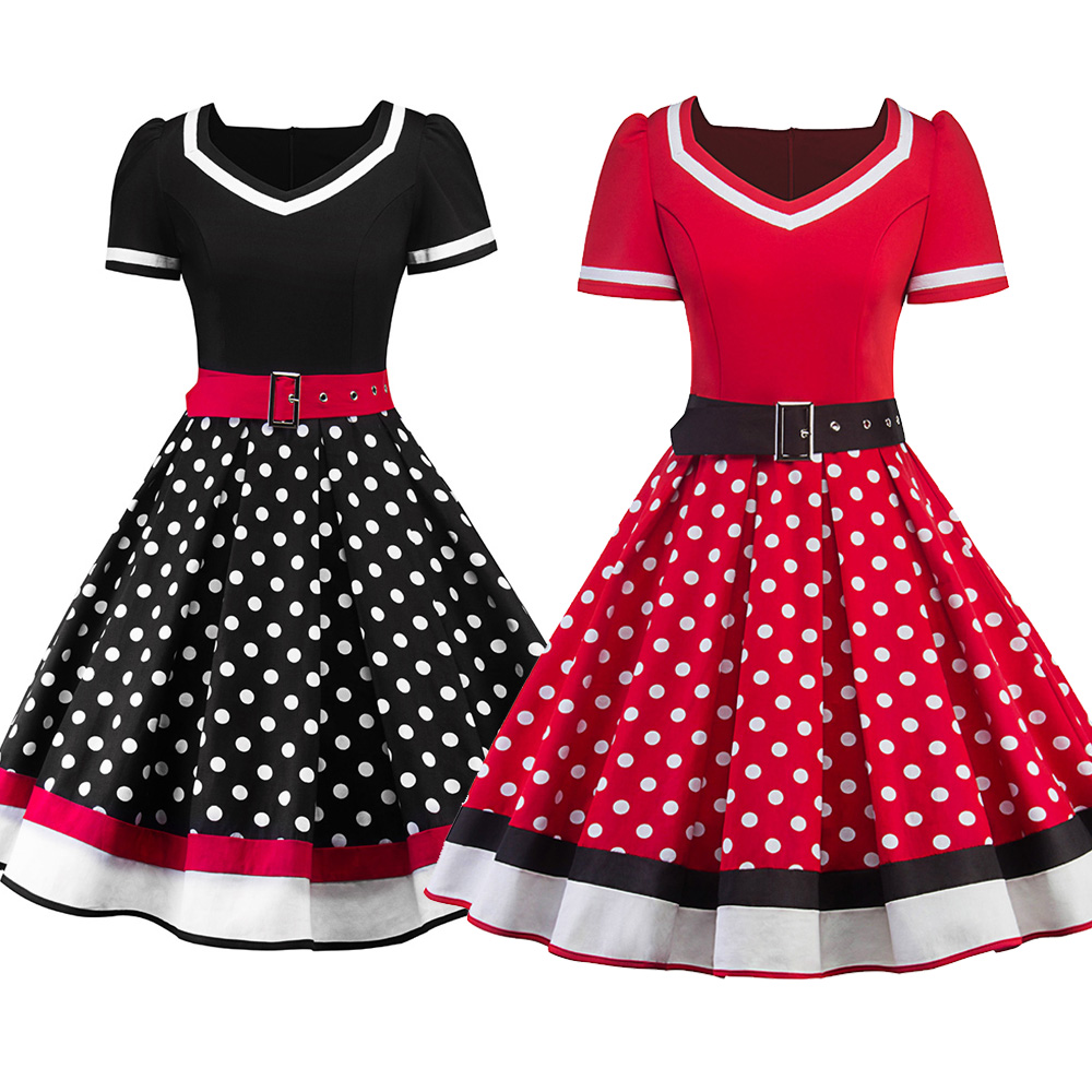 (국내당일출고) 도트복고원피스 벨트 햅번의상