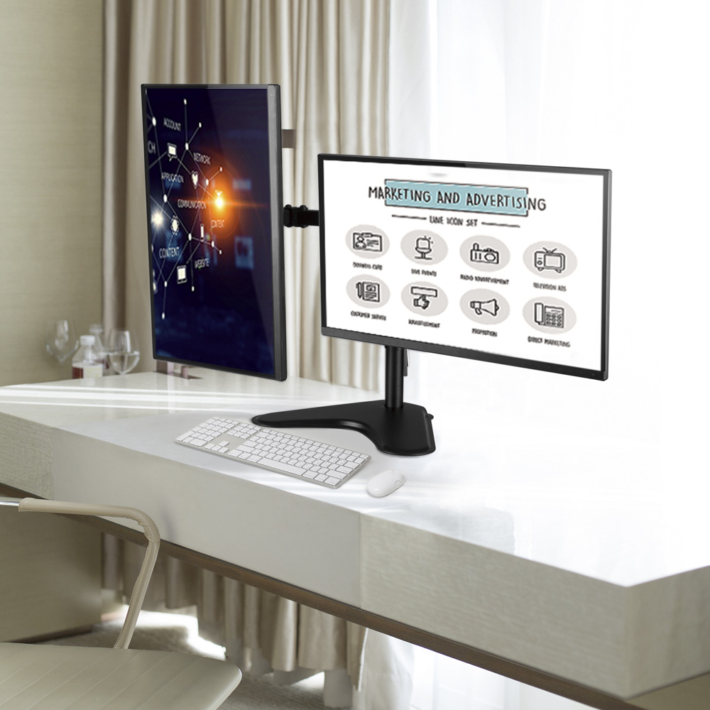 마운트뷰 스탠드 모니터암 듀얼 모니터 거치대 더블 지지대 세로 세로형 벽 벽면 밀착