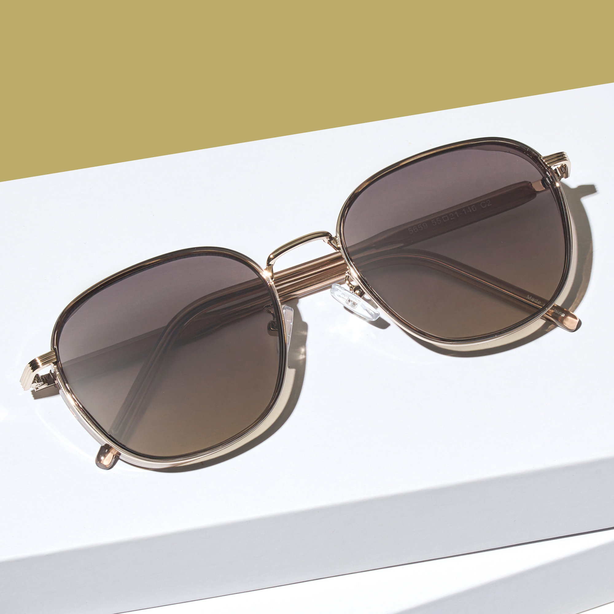 명품 가벼운 UV 자외선 차단 사각 커플 데일리 패션 대두 선글라스 핑크 브라운