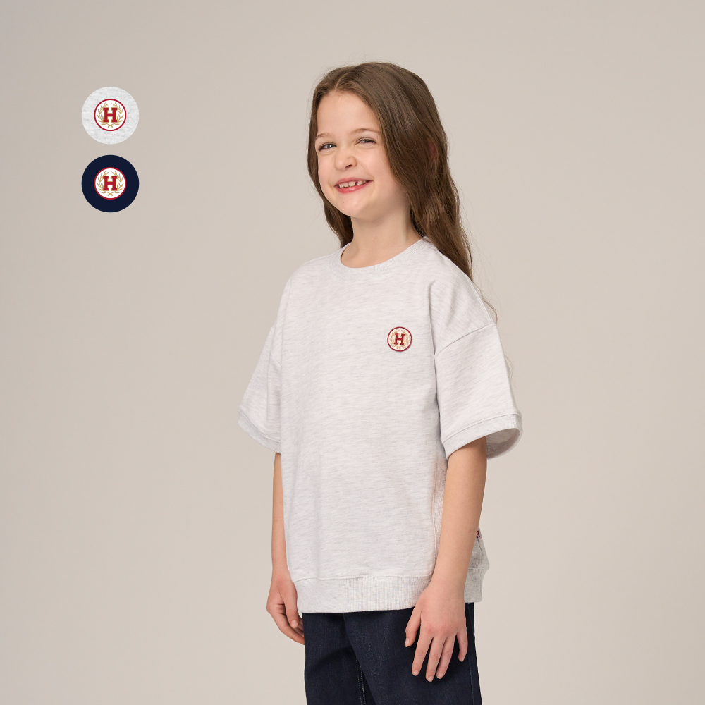 하버드키즈 H로고 와펜 포인트 크루넥 반팔 티셔츠 HJCCHSD24029 - 상품 이미지
