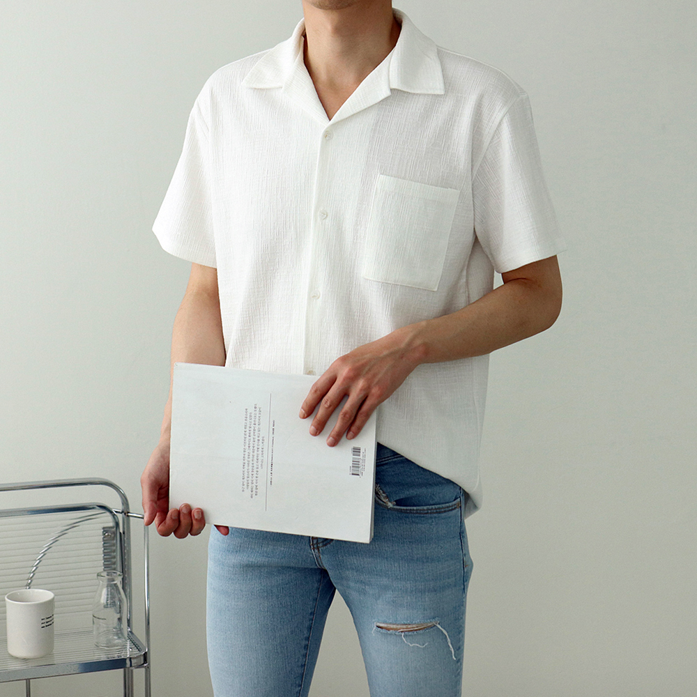 남자 반팔 셔츠 오픈카라 구김없는 셔츠 커플남방 - 상세 이미지 3