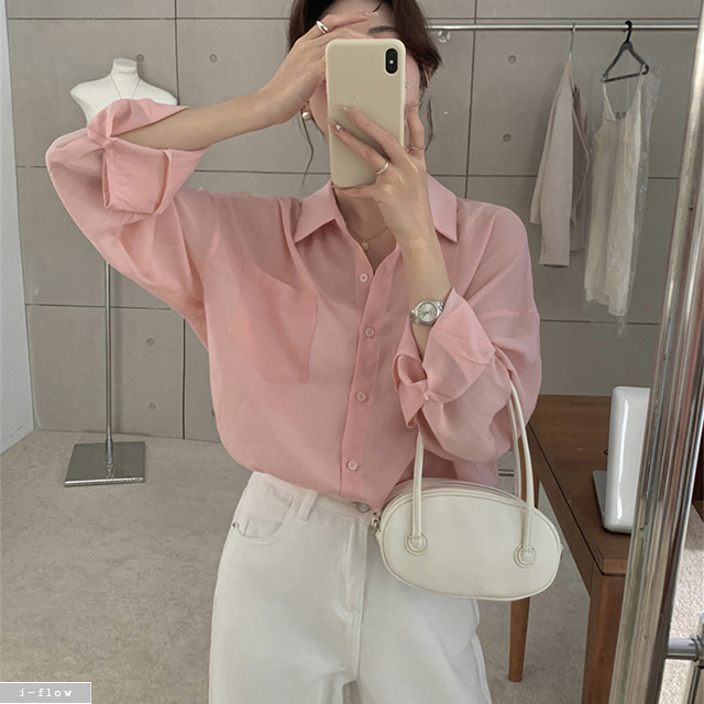 버터플 시스루 커버업 오버핏 카라 하프 셔츠 8col 여름 봄 린넨 루즈핏 제이플로우 - 상세 이미지 4