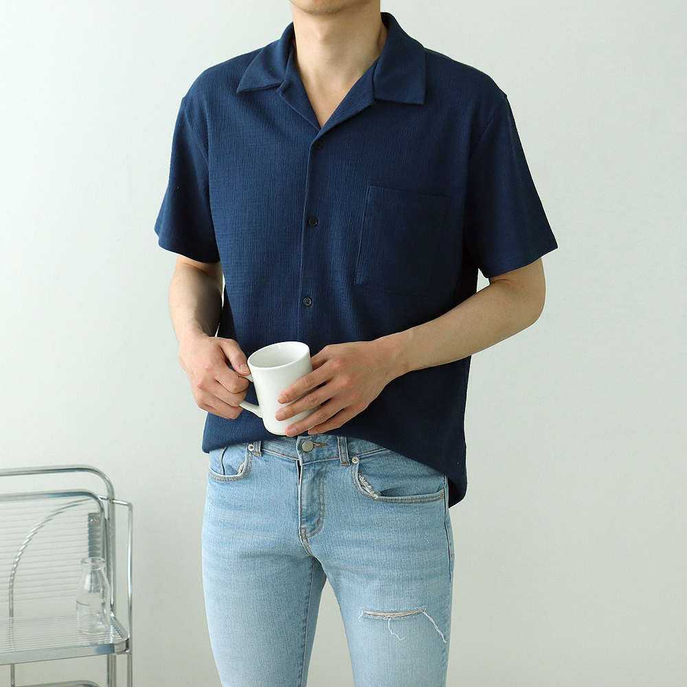 남자 반팔 셔츠 오픈카라 구김없는 셔츠 커플남방 - 상세 이미지 2