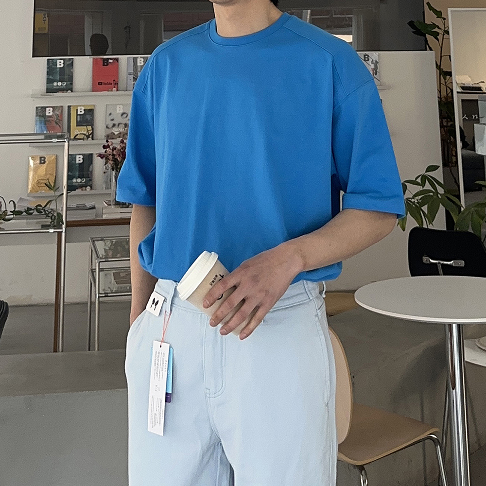 남자 오버핏 반팔티 무지 빅사이즈 반팔 티셔츠 - 상세 이미지 2