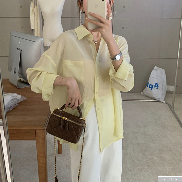 버터플 시스루 커버업 오버핏 카라 하프 셔츠 8col 여름 봄 린넨 루즈핏 제이플로우 이미지 7