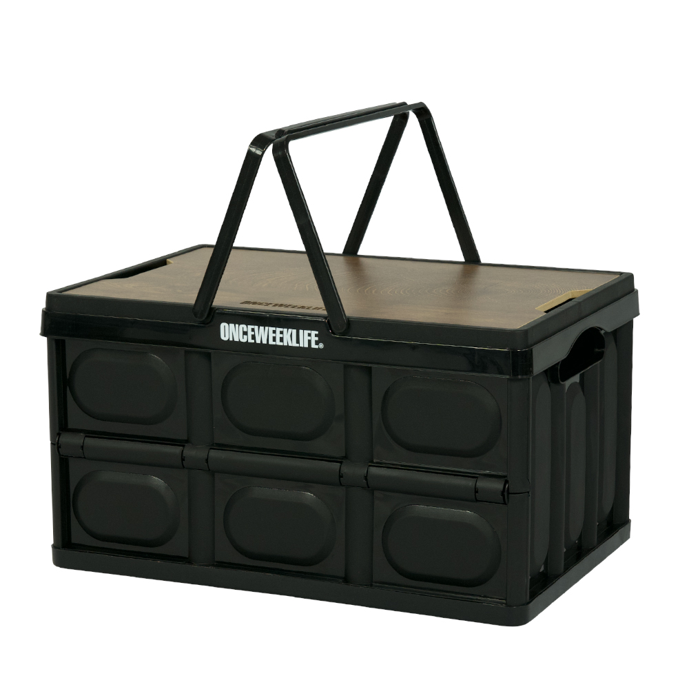 원스위크라이프 캠핑 손잡이 접이식 수납 폴딩 박스 상판 테이블 50L, 블랙
