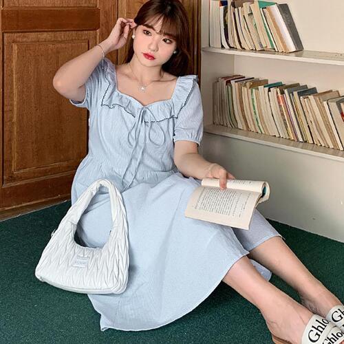 빅사이즈 여름 원피스 반팔 스트라이프 시원한 데일리룩 - 상세 이미지 4