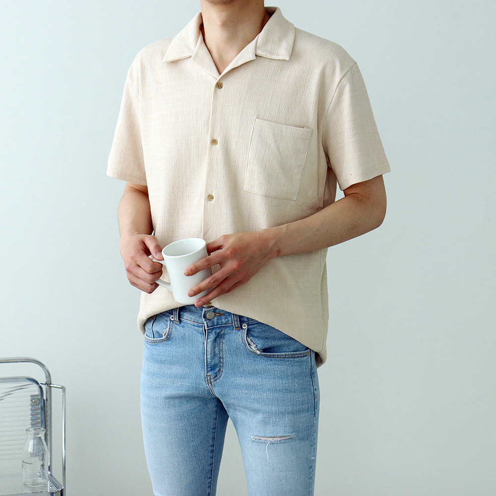 남자 반팔 셔츠 오픈카라 구김없는 셔츠 커플남방 - 상세 이미지 4