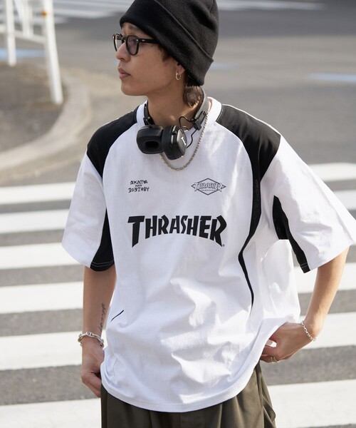 THRASHER x PUBLUX 퍼블럭스 슬러셔 별주 브랜드 로고 게임 티 화이트 블랙 - 상세 이미지 4