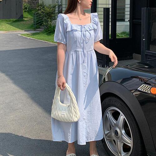 빅사이즈 여름 원피스 반팔 스트라이프 시원한 데일리룩 이미지 7
