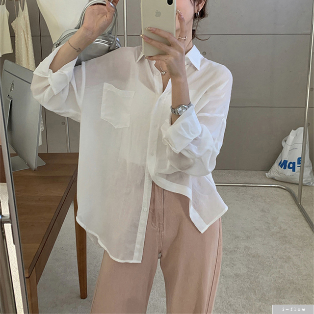 버터플 시스루 커버업 오버핏 카라 하프 셔츠 8col 여름 봄 린넨 루즈핏 제이플로우 - 상세 이미지 2