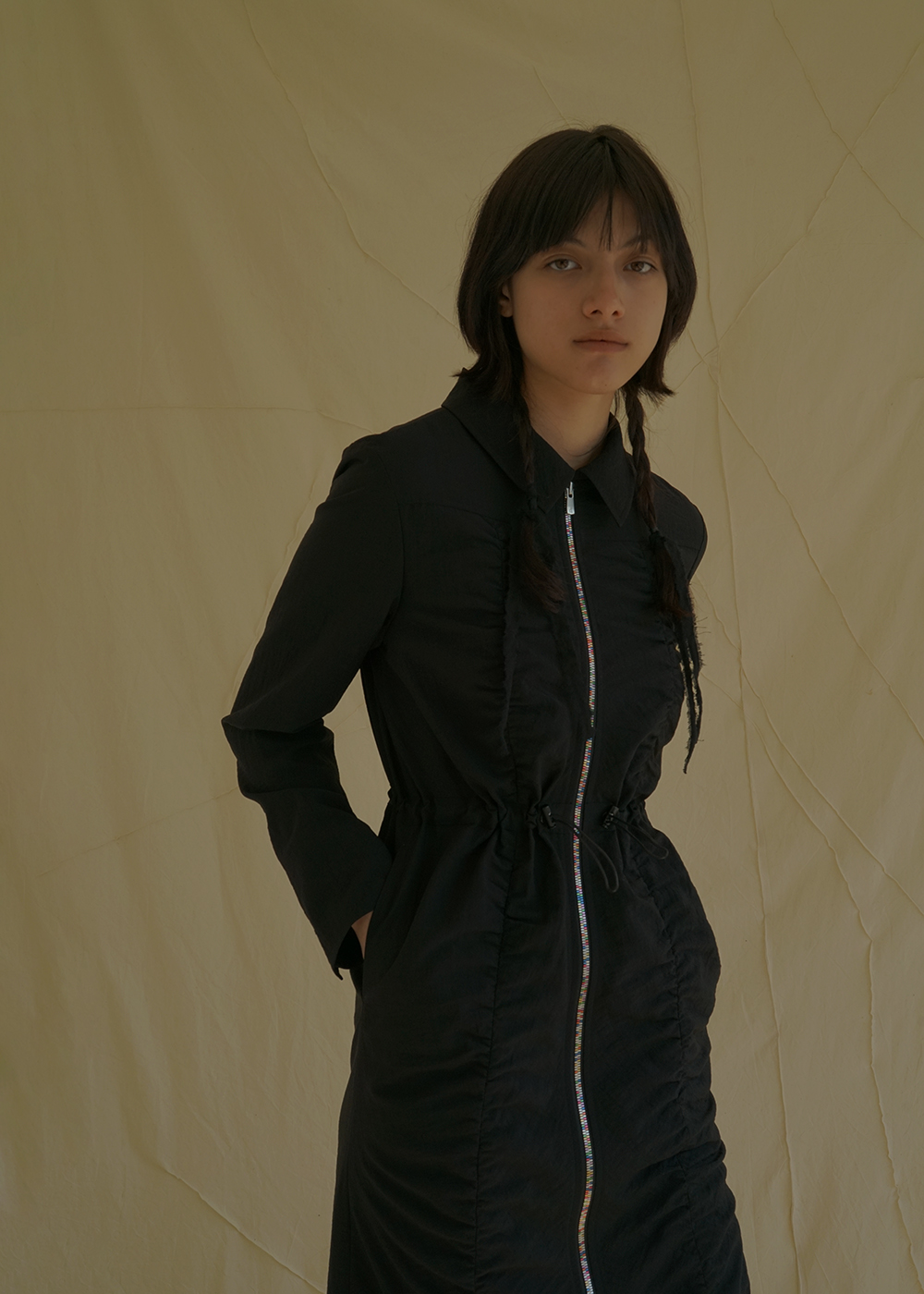 루드 나일론 셔링 롱 코트 원피스 국산 원단 Dress 01 - 상세 이미지 4