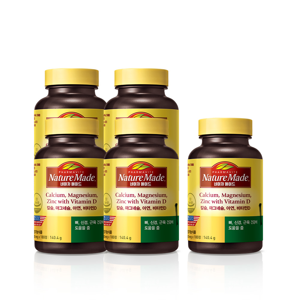 네이처메이드 칼슘 마그네슘 아연 비타민D, 180정, 4+1개