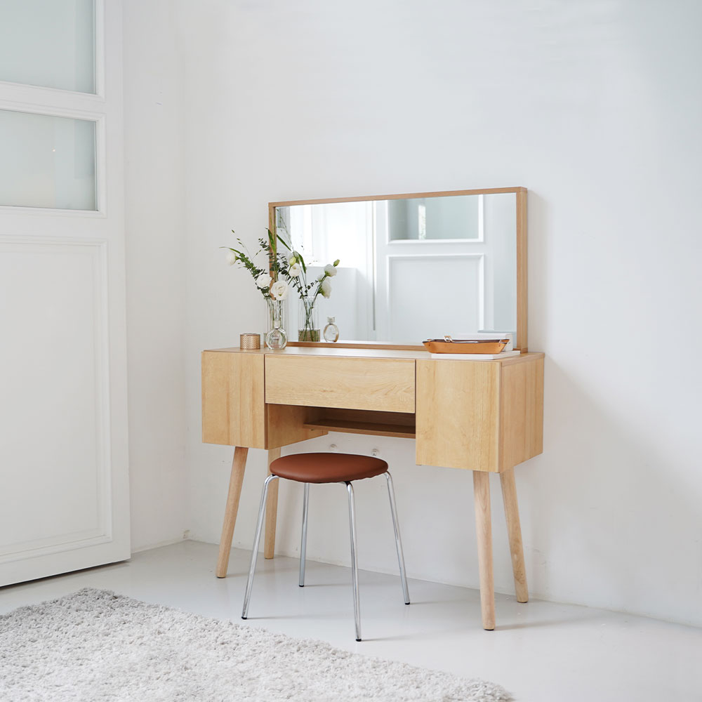 장인가구 뜨레야 입식 멀티 수납 서랍 사각 거울 와이드 화장대 1000 스툴제외