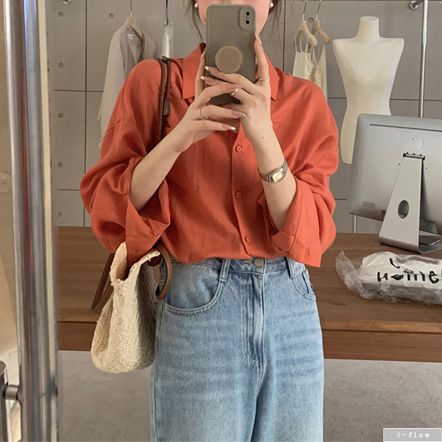 버터플 시스루 커버업 오버핏 카라 하프 셔츠 8col 여름 봄 린넨 루즈핏 제이플로우 - 상세 이미지 3