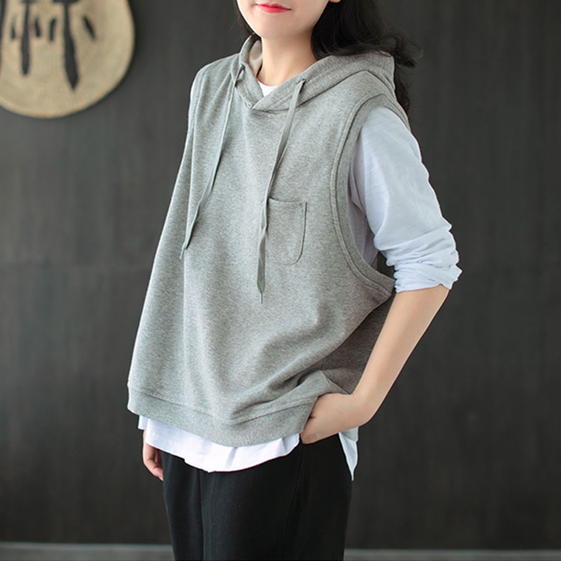 스트링 후드 조끼 레이어드 여성 니트 베스트