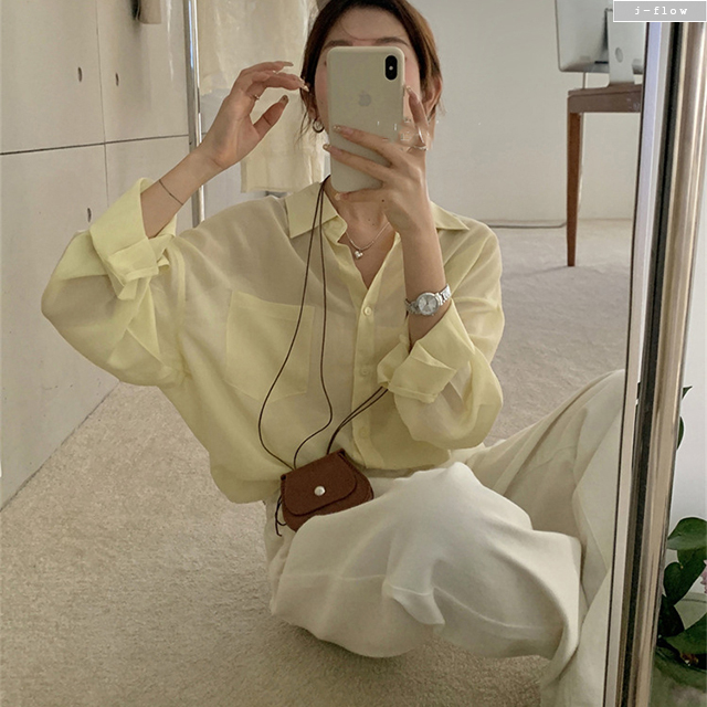 버터플 시스루 커버업 오버핏 카라 하프 셔츠 8col 여름 봄 린넨 루즈핏 제이플로우 - 상품 이미지