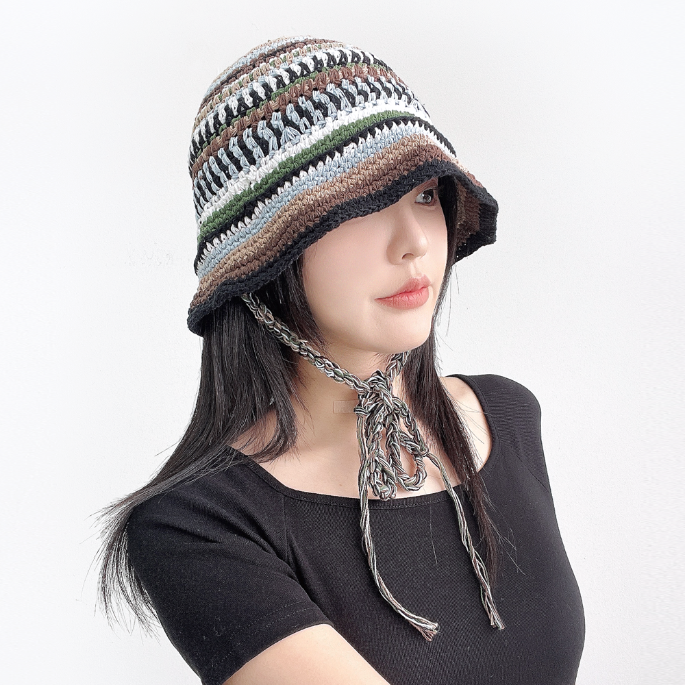 멀티즈 뜨개 니트 턱끈 스트랩 보넷 여성 여름 벙거지모자 버킷햇 - 상품 이미지