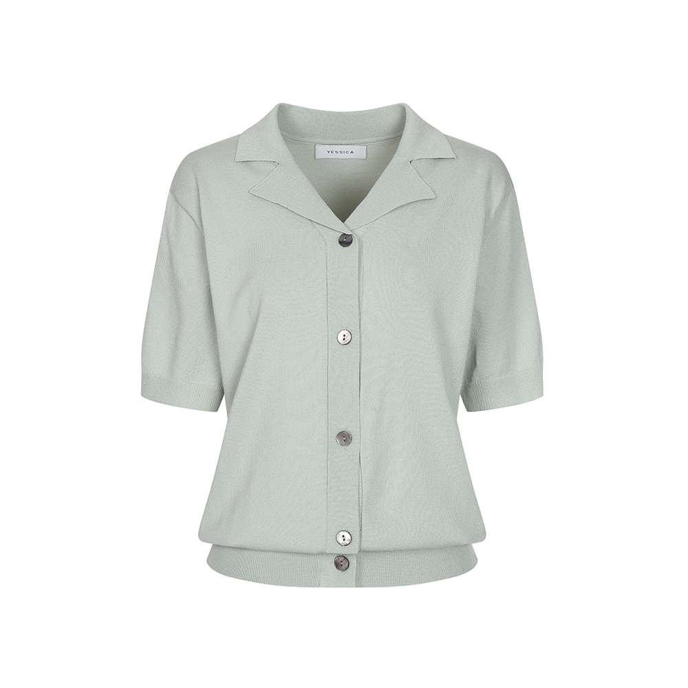 예시카 오픈카라 버튼 비스코스 반팔 니트가디건 YI4KC816