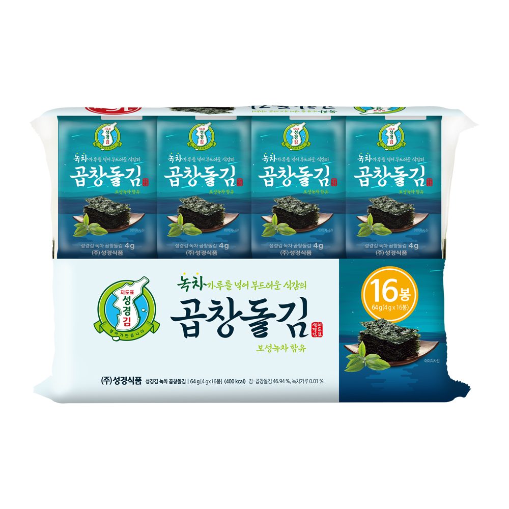 [성경김본사] 녹차곱창돌김 도시락김 4g x 16봉 64g, 1개
