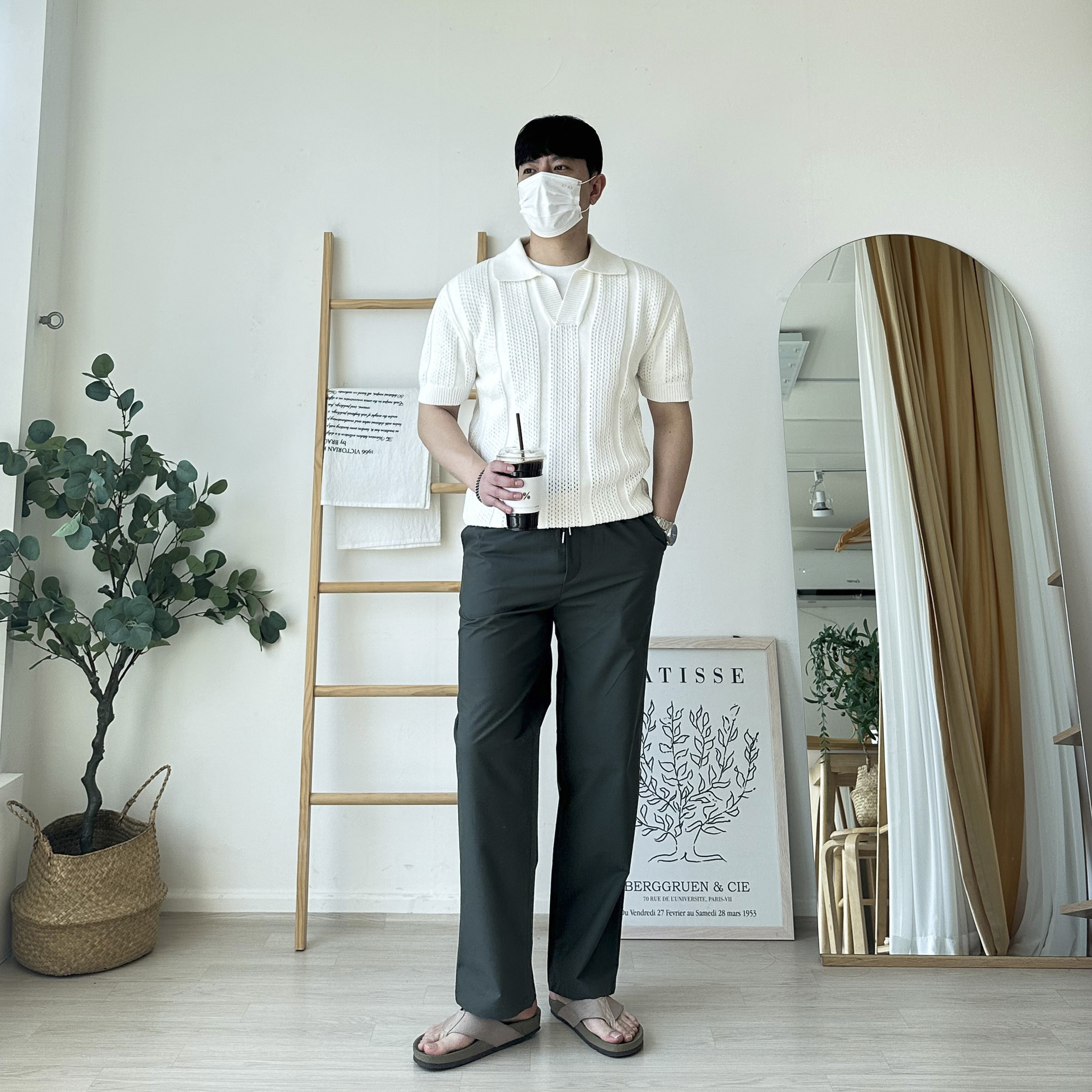 남자 크로쉐 반팔니트 펀팅 그물 망사 시스루 와플 워셔블 카라 반팔 니트티 4color - 상세 이미지 3